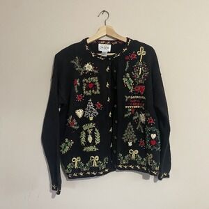 Carly St Claire Sweater Womens Medium Christmas Cardigan Embroidered Festive